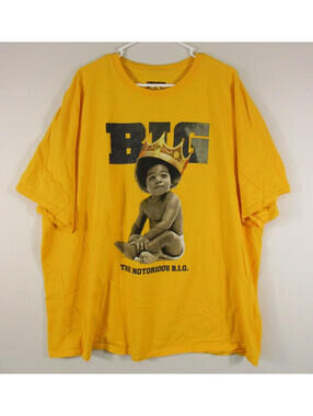 Notorious Mens B.I.G. Biggie Crown Graphic T-Shirt Crew Neck Size 3X Yellow